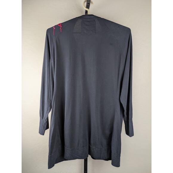 Johnny Was Navy Blue Embroidered Floral Knit Button Front Long Line Cardigan - Picture 2 of 8